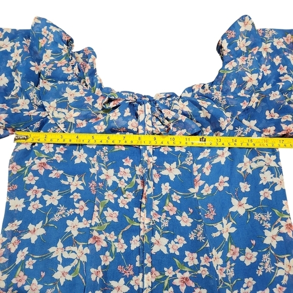 Roz & Ali Womens Blue Floral Flutter Sleeve Off Shoulder Boho Flowy Dress Size 8 - Picture 3 of 7